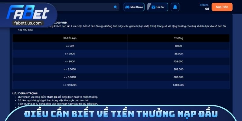 Điều cần biết về tiền thưởng nạp đầu